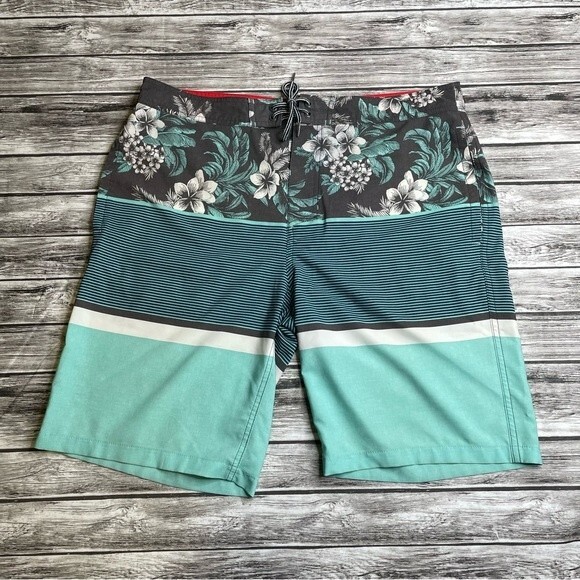 Goodfellow & Co. Men's Pull-On Swim Trunks Board Shorts 36 Turquoise Grey Gray - Picture 1 of 11